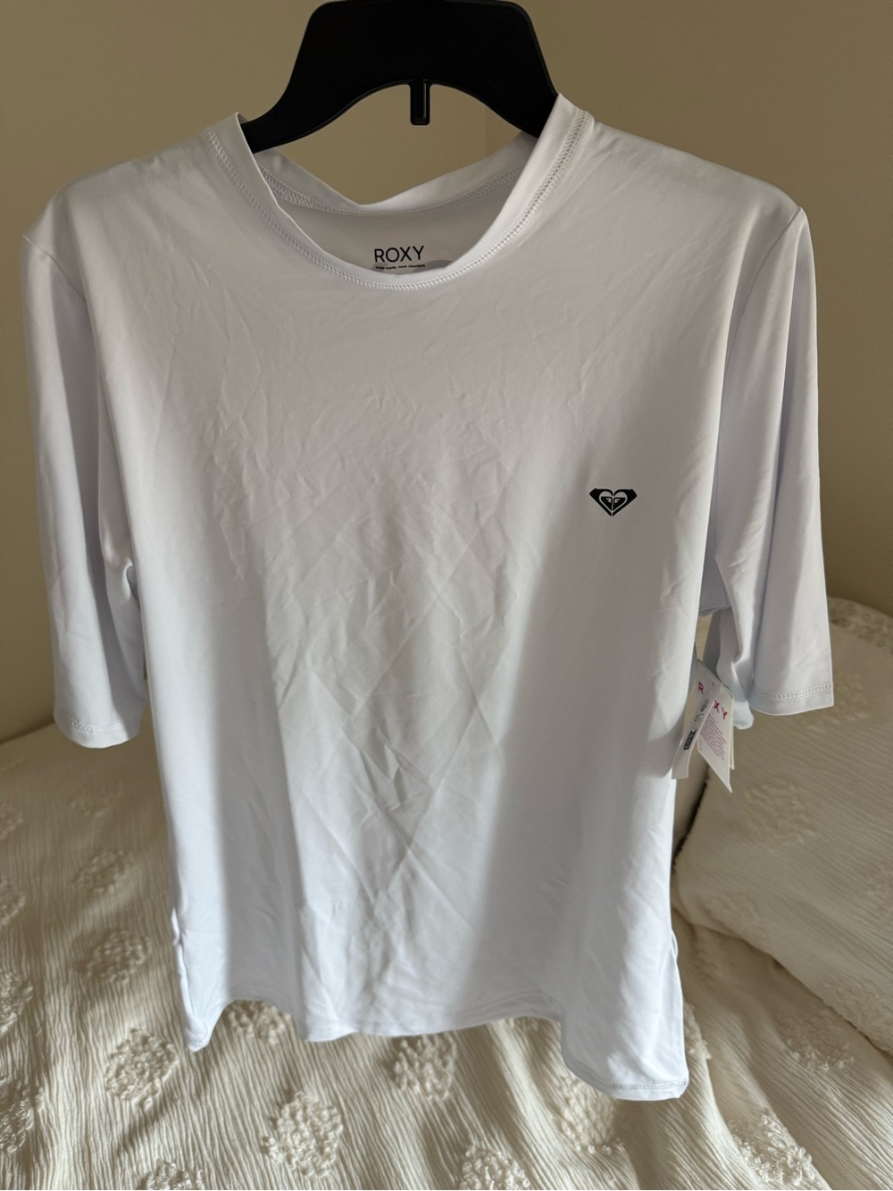 Roxy Men's White Crew Short-Sleeve Tee with Chest Logo